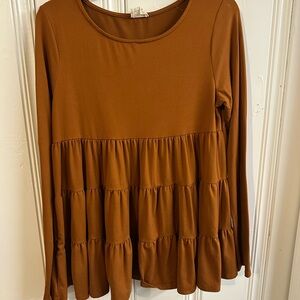 Women's Brown Tiered Long Sleeve Top